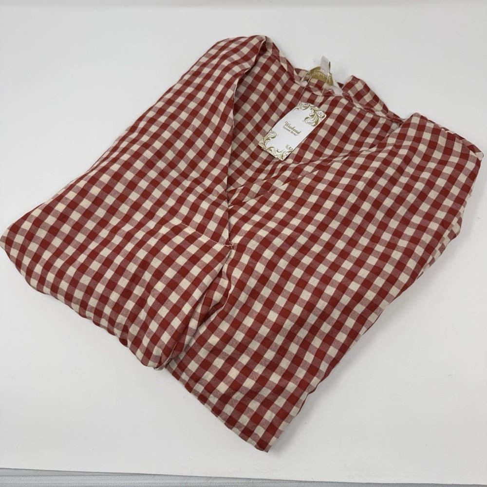 Suzanne Betro Weekend Top Women 1X Red/Cream Gingham Lightweight